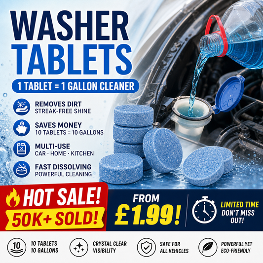 ⏳🏆LAST DAY SALE: ￡6.99!! 🚗💧 Windshield Washer Fluid Tablets – Concentrated Car Glass Cleaner, 1 Tablet Makes 1 Gallon