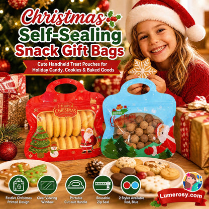 💖LAST DAY SALE 50% OFF!!🎁Easy Fill, Easy Seal🎄 Festive Self-Seal Treat Bags – Santa & Snowman Print | Resealable, Food-Safe & Perfect for Cookies, Chocolates & Little Gifts 🎅⛄