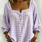 🔥LAST DAY 49% OFF - 🌸Women's Cotton Linen Gingham Square-Neck Short-Sleeve Top