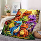 Cute Smiling Dinosaurs HD Digital Print Flannel Blanket