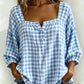 🔥LAST DAY 49% OFF - 🌸Women's Cotton Linen Gingham Square-Neck Short-Sleeve Top