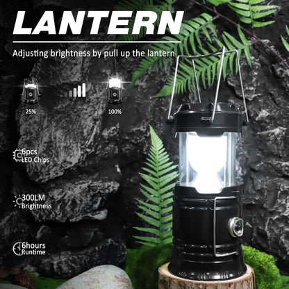⛺️ LIMITED-TIME 50% OFF! ✨Solar Camping Lantern‑ Rechargeable Collapsible LED Lamp, IPX4 Waterproof Light with Magnetic Base & Foldable Hanging Hook for Outdoor Emergency