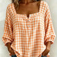 🔥LAST DAY 49% OFF - 🌸Women's Cotton Linen Gingham Square-Neck Short-Sleeve Top