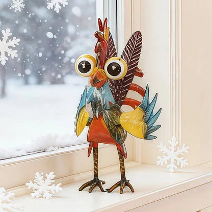 🐓 Colorful Metal Rooster Statue - Farmhouse, Patio, and Garden Decor