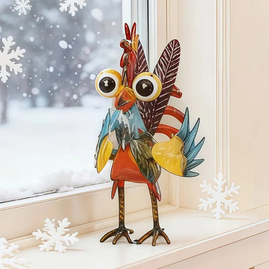 🐓 Colorful Metal Rooster Statue - Farmhouse, Patio, and Garden Decor