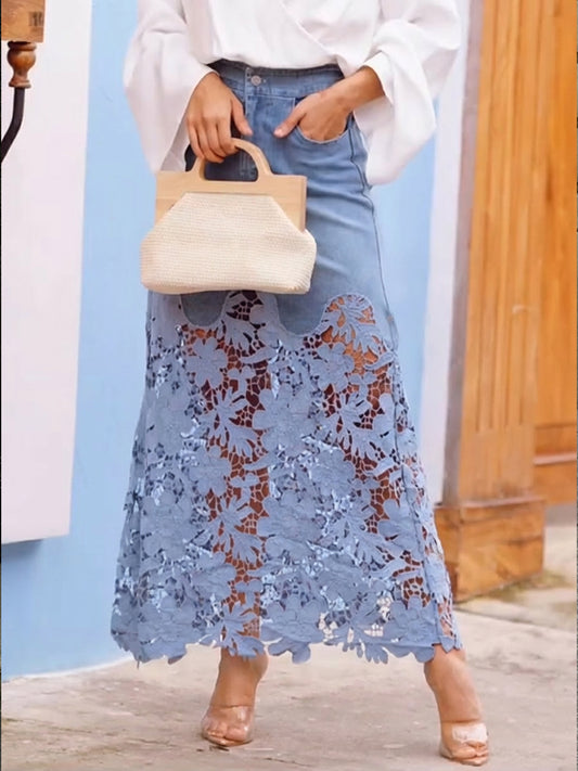 ⏳LAST DAY SALE 70% OFF💕 Stylish And Casual Patchwork Lace Denim Skirt