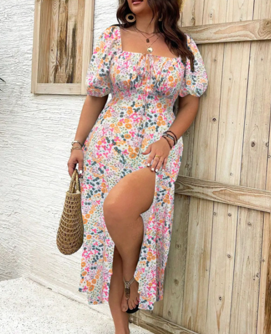 💖LAST DAY SALE 49% OFF💐Short Sleeve Split Floral Print Dress