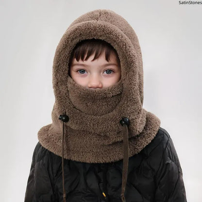 Kids Windproof Fleece Balaclava & Hooded Scarf – Thermal Full Face Mask with Detachable Collar, Soft Winter Gear for Boys & Girls Ages 3–10