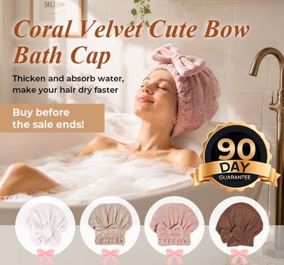 ⏳ LIMITED-TIME 49% OFF! ✨Coral velvet cute bow bath cap