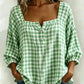 🔥LAST DAY 49% OFF - 🌸Women's Cotton Linen Gingham Square-Neck Short-Sleeve Top