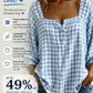 🔥LAST DAY 49% OFF - 🌸Women's Cotton Linen Gingham Square-Neck Short-Sleeve Top