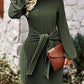 💃Last Day 50% OFF⏰Women's Long Lantern Sleeve Tie Waist Rib Knitted Knit Sweater Dress
