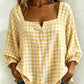 🔥LAST DAY 49% OFF - 🌸Women's Cotton Linen Gingham Square-Neck Short-Sleeve Top