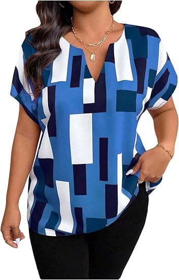 💥LAST DAY 49% OFF💥Women's Plus Size Color Block Shirt Blouse Short