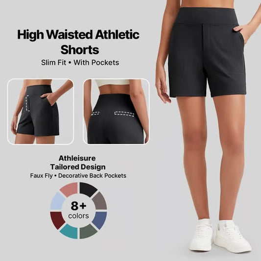 Women's High-Waisted Athletic Bermuda Shorts with Pockets – Running, Yoga, Summer Casual Activewear（Buy 2 Free Shipping）