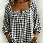 🔥LAST DAY 49% OFF - 🌸Women's Cotton Linen Gingham Square-Neck Short-Sleeve Top