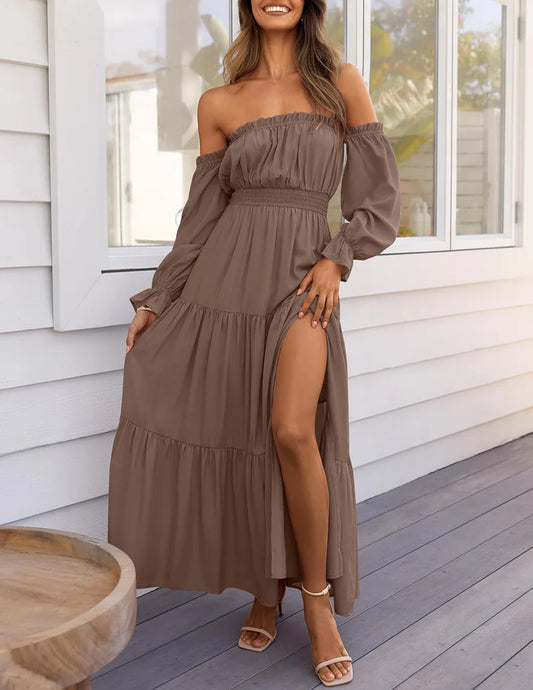 🎉LAST DAY SAEL 60% OFF!!✨💃Women's Off-Shoulder High-Waist Dress
