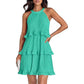 Women's 2026 Summer Halter Cocktail Dresses Sleeveless Ruffle Tiered Chiffon Pleated Wedding Guest Mini Dress