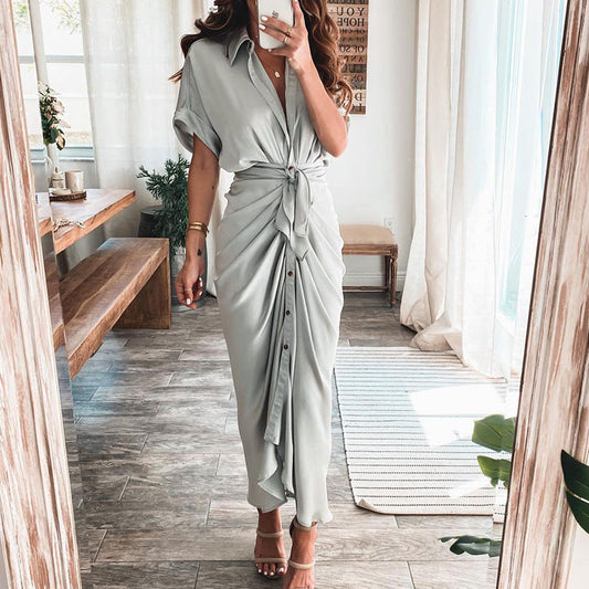 🌷LAST DAY SALE 65% OFF!!💥Real silk satin shirt dress