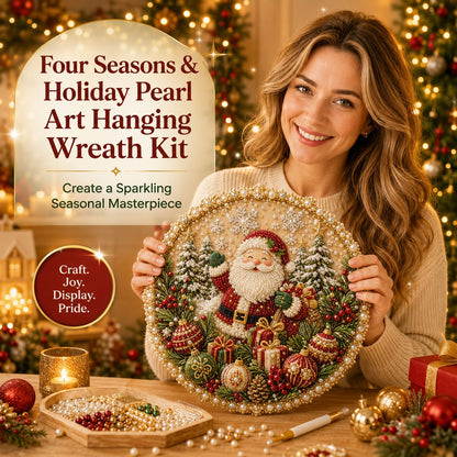 🎄LAST DAY SALE ONLY ￡9.99!!☃️✨ Four Seasons & Holiday Pearl Art Hanging Wreath Kit💎Luxury Flocked Canvas with Scratch-Resistant Non-Fading Pearl Beads DIY Handmade Seasonal Decor 🌸🌻🍂🎄
