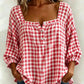 🔥LAST DAY 49% OFF - 🌸Women's Cotton Linen Gingham Square-Neck Short-Sleeve Top