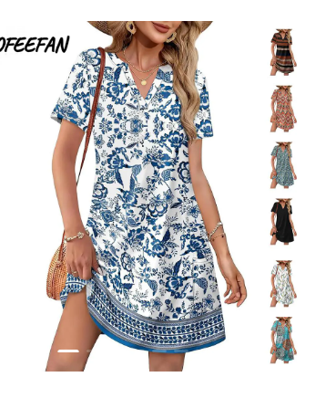 🔥Summer Hot Sale 50% Off!!💃Women's Casual V Neck Vacation Midi Dress With Pockets