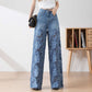 🔥 Summer Sale 39% Off Women's High-Waisted Blue Denim Wide-Leg Pants (Hollow-out Lace Panels)