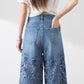 🔥 Summer Sale 39% Off Women's High-Waisted Blue Denim Wide-Leg Pants (Hollow-out Lace Panels)
