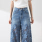 🔥 Summer Sale 39% Off Women's High-Waisted Blue Denim Wide-Leg Pants (Hollow-out Lace Panels)