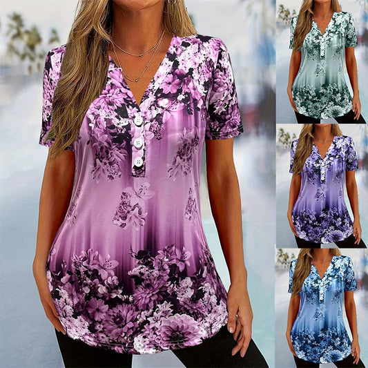 📢📢40% OFF !! ⏰ Women's Elegant Floral Printed Short Sleeve Top