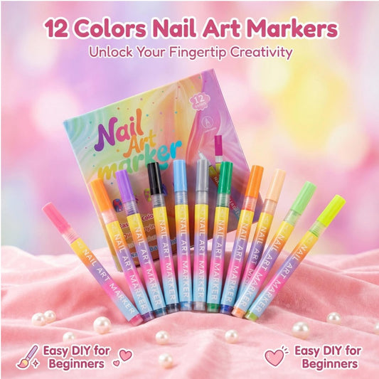 🖌️ Last Day Special Price £8.99 ! 🔥Buy more Save more🎁12-Color Nail Art Marker Pen Set