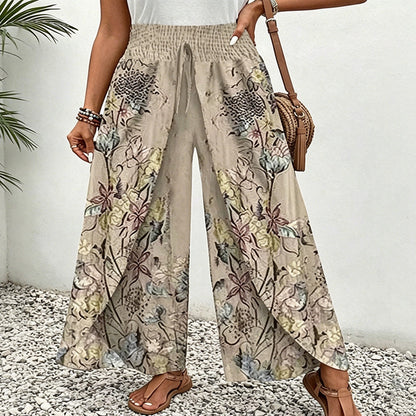 👖LAST DAY SALE 50% OFF🔥Women's Printed Wide-Leg Drawstring Trousers