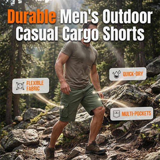 🌿🏕️Men's Heavy-Duty Multi-Pocket Tactical Cargo Shorts – 100% Organic Cotton Hiking & Work Shorts