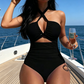 👙LAST DAY SALE 50% OFF🌊Criss Cross Halter Neck High Waisted One-Piece Swimsuit