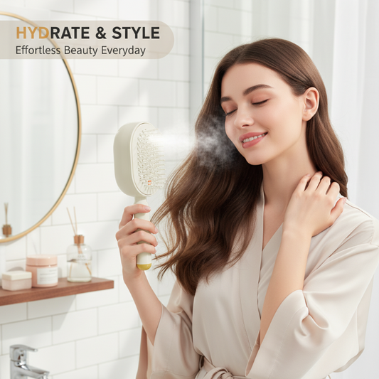 💖LAST DAY SALE ONLY ￡14.99!!💖Electric Spray Air Cushion Massage Comb💨| Self-Cleaning Anti-Tangle ✨ | Perfect for Dry, Brittle Hair 💧🌟