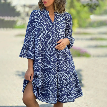 🌷Last Day Sale 70% OFF!! 👗💥Casual Loose Printed V-Neck Flowy Dress