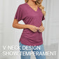 🔥LAST DAY 49% OFF🧵Women's V-Neck Loose Soft Solid Color Short Sleeve Top