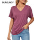 🔥LAST DAY 49% OFF🧵Women's V-Neck Loose Soft Solid Color Short Sleeve Top