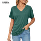 🔥LAST DAY 49% OFF🧵Women's V-Neck Loose Soft Solid Color Short Sleeve Top