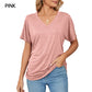 🔥LAST DAY 49% OFF🧵Women's V-Neck Loose Soft Solid Color Short Sleeve Top