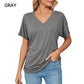 🔥LAST DAY 49% OFF🧵Women's V-Neck Loose Soft Solid Color Short Sleeve Top