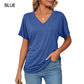 🔥LAST DAY 49% OFF🧵Women's V-Neck Loose Soft Solid Color Short Sleeve Top