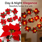 🎁🎄Christmas Sale 49% OFF!😍 Poinsettia Flower String Lights – 2M Warm LED Garland with Red Flowers & Holly Leaves– USB Plug Version