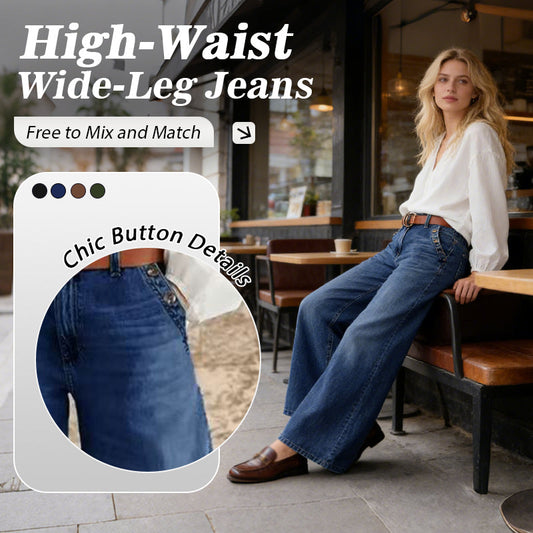 ⏳Time-Limited Special👖✨High-Waist Wide-Leg Jeans with Button Detail