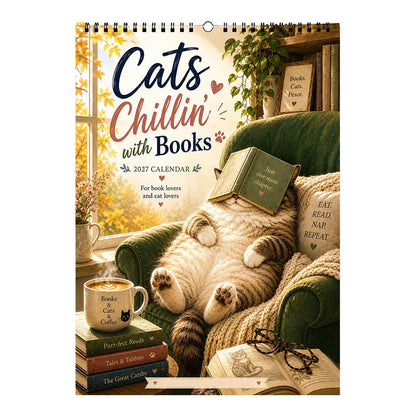 ❄️Summerfresh 50% OFF!🐈2027 Cosy Cats & Books Wall Calendar – A Year of Reading, Cats & Seasonal Charm