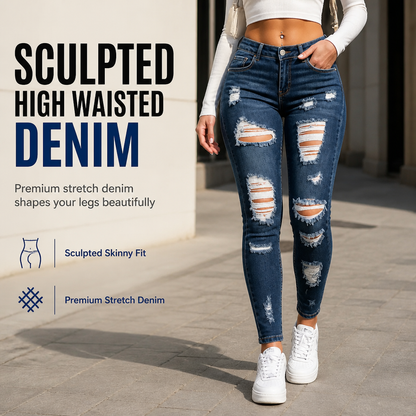 🖤Black Friday Sale:50% OFF🖤✨Women's High Waisted Ripped Skinny Jeans Distressed Stretch Denim Pants